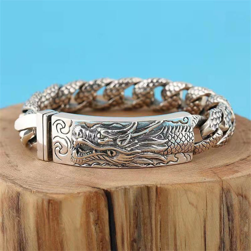 Pulsera de protección grabada con patrón de escala de dragón retro de Buddha Stones