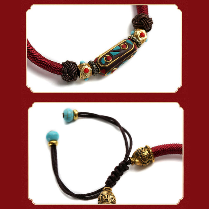 Pulsera trenzada de fuerza Om Mani Padme Hum de turquesa tibetana hecha a mano con Buddha Stones