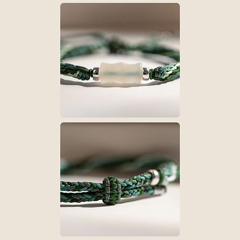 Pulsera de cuerda de fuerza de suerte y riqueza con nudo de reencarnación de bambú blanco