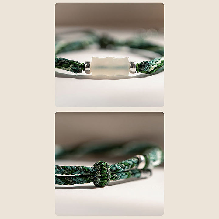 Pulsera de cuerda de fuerza de suerte y riqueza con nudo de reencarnación de bambú blanco