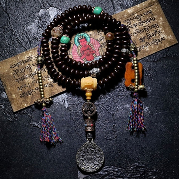 Tíbet 108 Mala cuentas púrpura semilla Bodhi Bagua Vajra pulsera auspiciosa