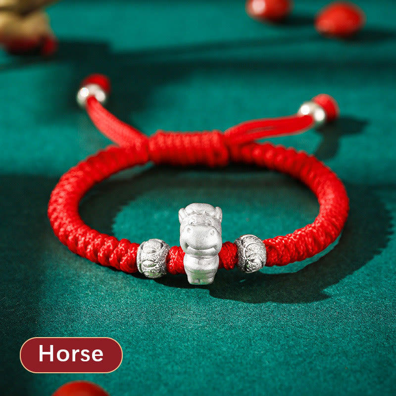 Pulsera para niños hecha a mano con cuerda roja del zodíaco chino de plata de ley 999 con Buddha Stones