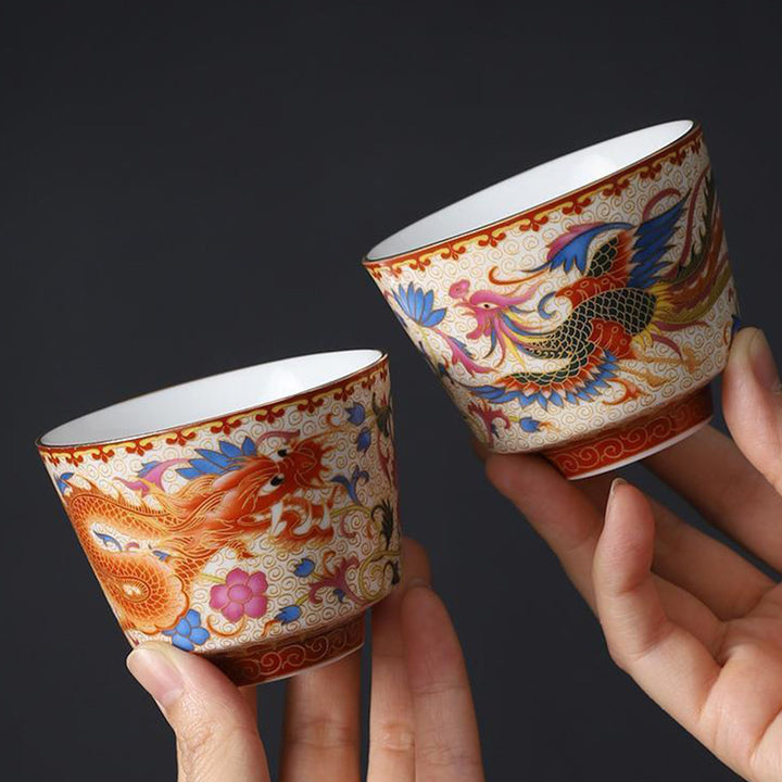 Tazas de té de cerámica de Kung Fu con Buddha Stones , 2 uds., Dragón Fénix