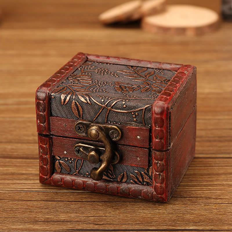 Caja de joyería de madera cuadrada pequeña Retro con Buddha Stones , flor de loto, uva, cobre, moneda, narciso, caja de almacenamiento de joyería