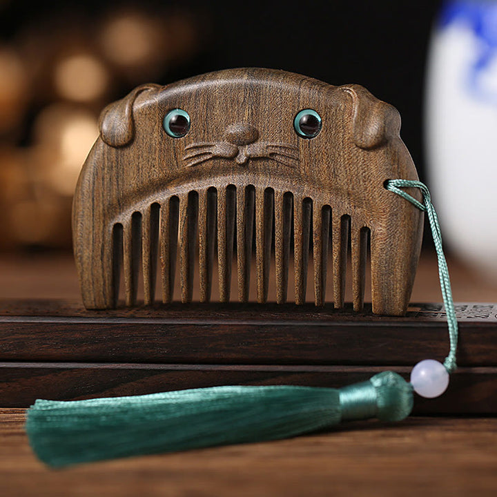 Mini peine portátil de la paz de sándalo verde del zodiaco chino - Chacate Preto Wood - Perro - image 17