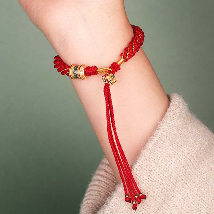 Pulsera de cuerda tejida con dije de rueda de oración Thangka de la suerte hecha a mano tibetana con Buddha Stones