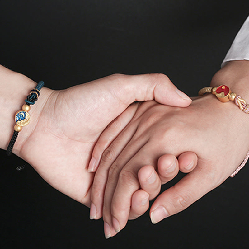 Pulsera de pareja de cuerdas de dos colores con Buddha Stones hechas a mano con grabado de montaña y mar de la suerte