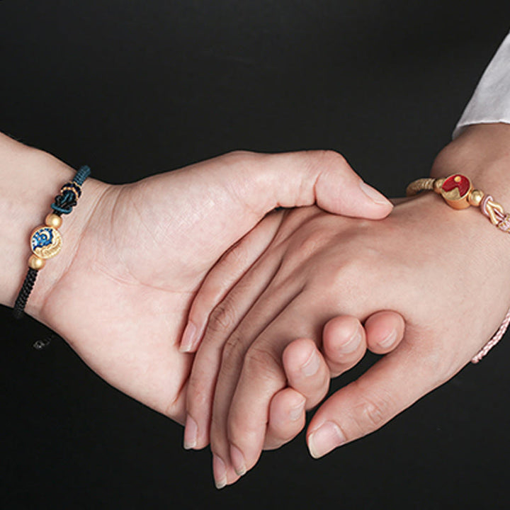 Pulsera de pareja de cuerdas de dos colores con Buddha Stones hechas a mano con grabado de montaña y mar de la suerte