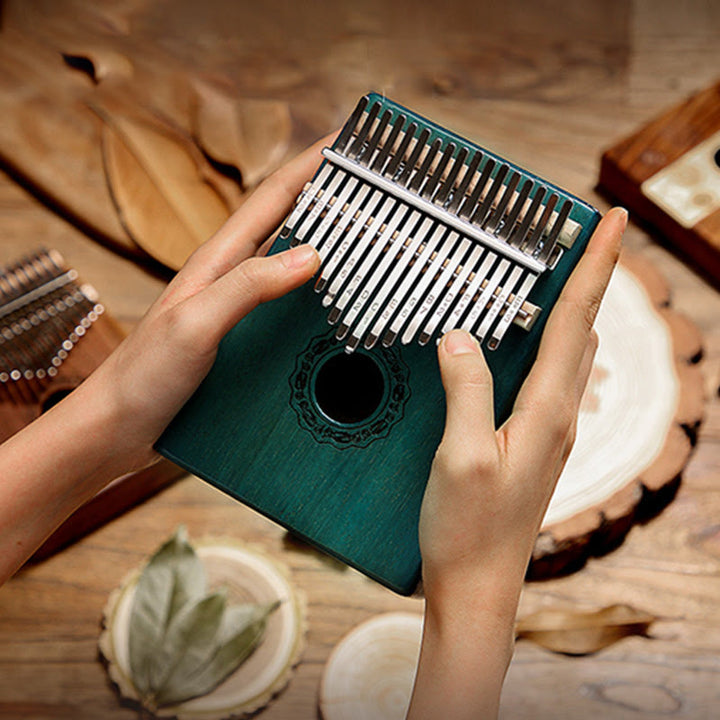 Buddha Stones Kalimba 17 teclas Piano de pulgar madera de caoba Acacia nogal Piano de dedo portátil