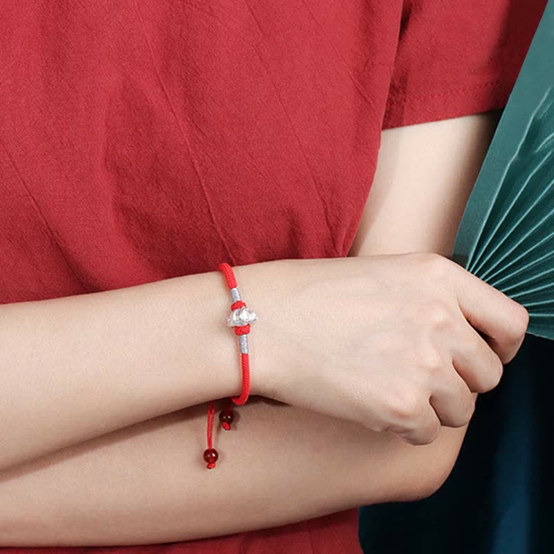 Pulsera de hilo rojo de la fuerza de la suerte del zodíaco chino de plata de ley 999 con Buddha Stones
