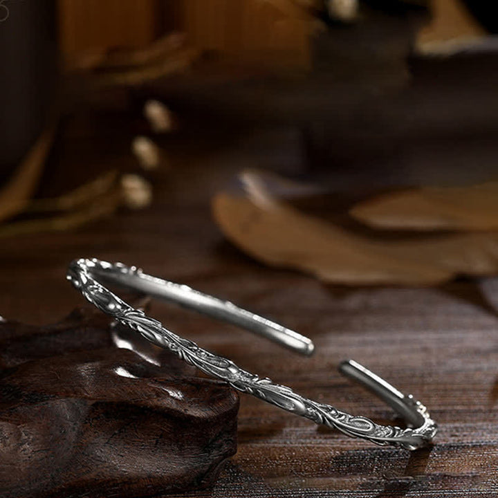 Brazalete de plata de ley 925 con diseño de vides hechas a mano