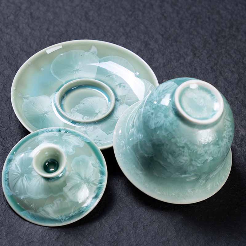 Taza de té de cerámica esmaltada tradicional Gaiwan Sancai con Buddha Stones , taza de té y platillo de Kung Fu con tapa, 180ml