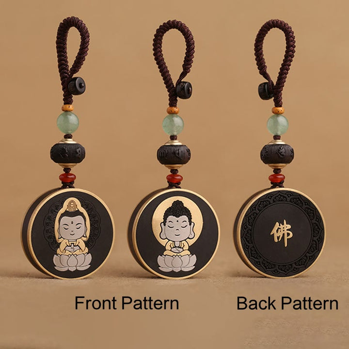 Buddha Stones, madera de ébano, palisandro, Buda Avalokitesvara Om Mani Padme Hum Balance, decoración para llavero de coche