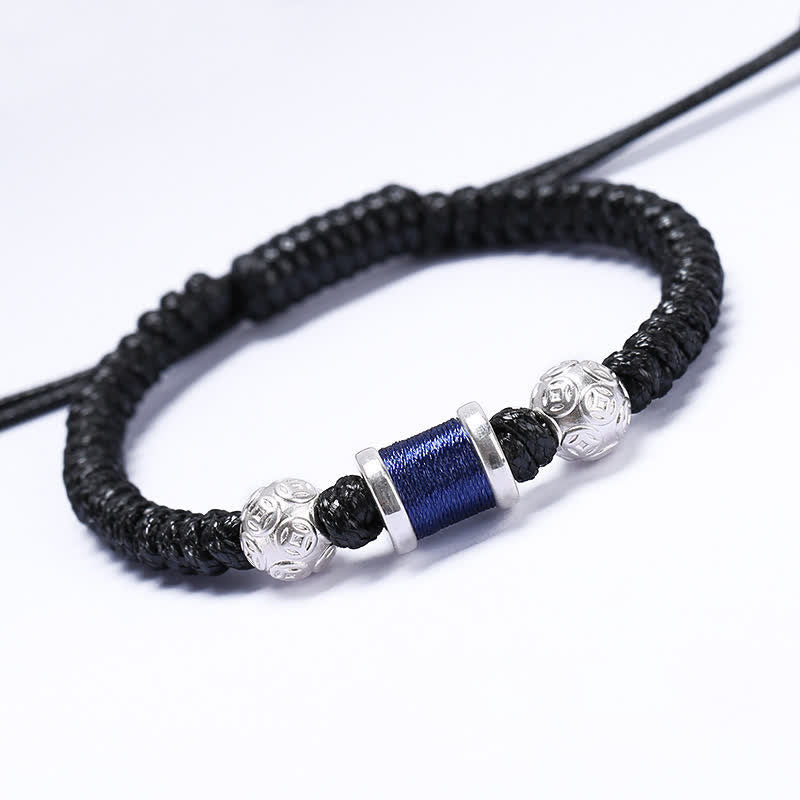 Pulsera de hilo trenzado con cuentas de moneda de cobre y plata de ley 999 con Buddha Stones