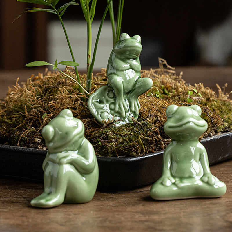 Mini Buddha Stones para meditación, loto pequeño, rana en reposo, cerámica, riqueza, suerte, té para el hogar, figura decorativa para mascotas