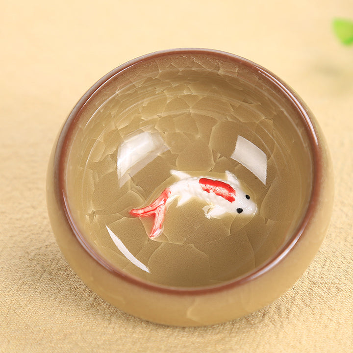 Taza de té de cerámica con bonito pez Koi, Buddha Stones, tazón de té de Kung Fu, 45ml