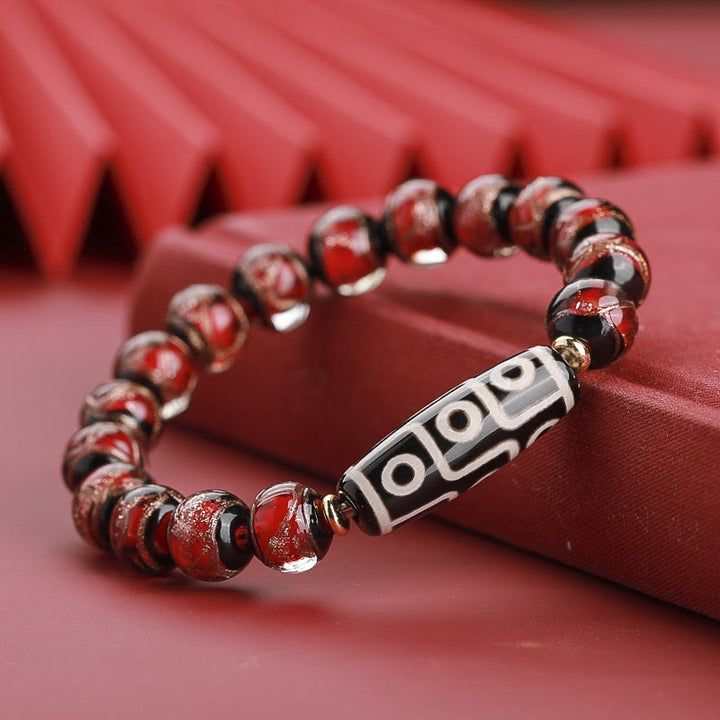Buddha Stones tibetanas Dzi de nueve ojos, cuentas Dzi de tres ojos, cuentas de vidrio Liuli, pulsera de riqueza