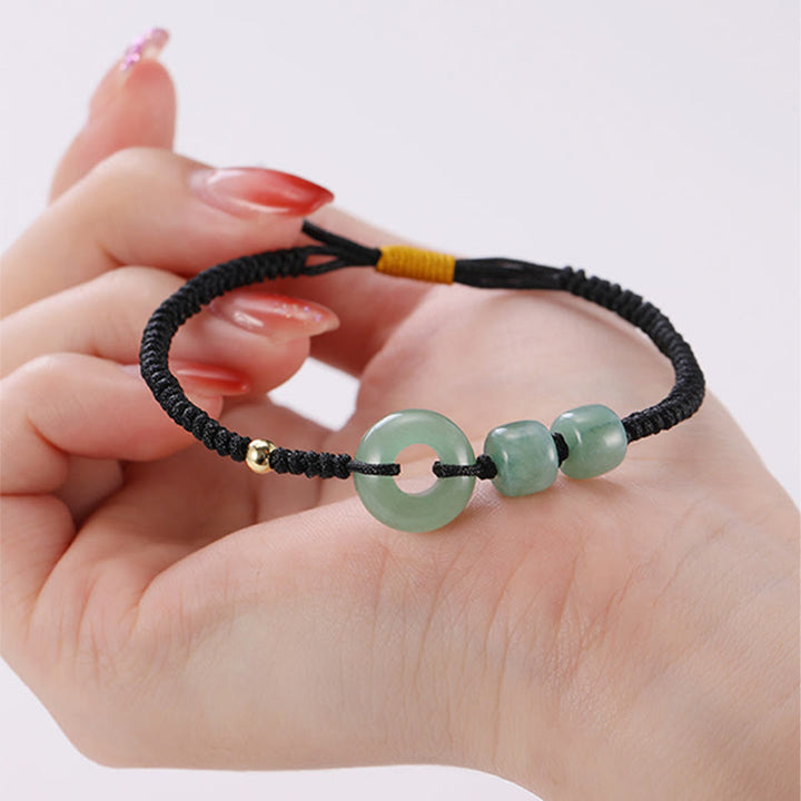 Buddha Stones, 2 uds., aventurina verde, Jade blanco, hebilla de la paz, pulsera trenzada para pareja de la suerte
