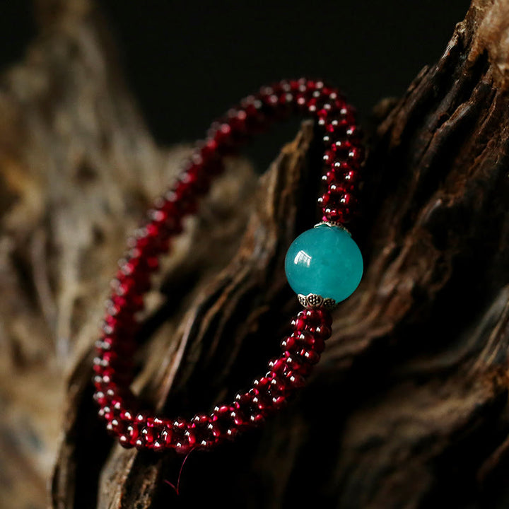 Pulsera de protección de cuentas de amazonita de ágata roja de cristal rosa granate natural con Buddha Stones