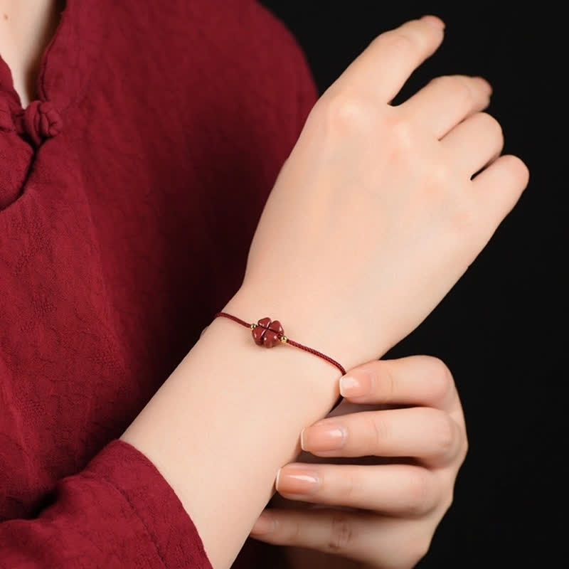 Pulsera tobillera con Buddha Stones, cinabrio Natural, trébol de cuatro hojas, bendición, hilo rojo