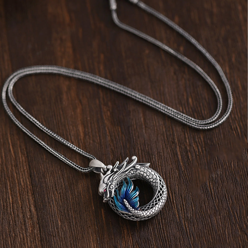 Buddha Stones de plata de ley 999, colgante de collar con éxito tallado con hebilla de la paz, año del dragón