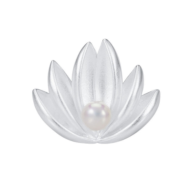 Broche de nuevo comienzo con perlas de flor de loto plateado de Ley 925 con Buddha Stones - image 8