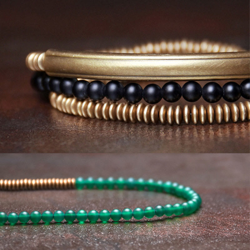 Pulsera tibetana de triple envoltura con protección de cobre y piedra de ágata