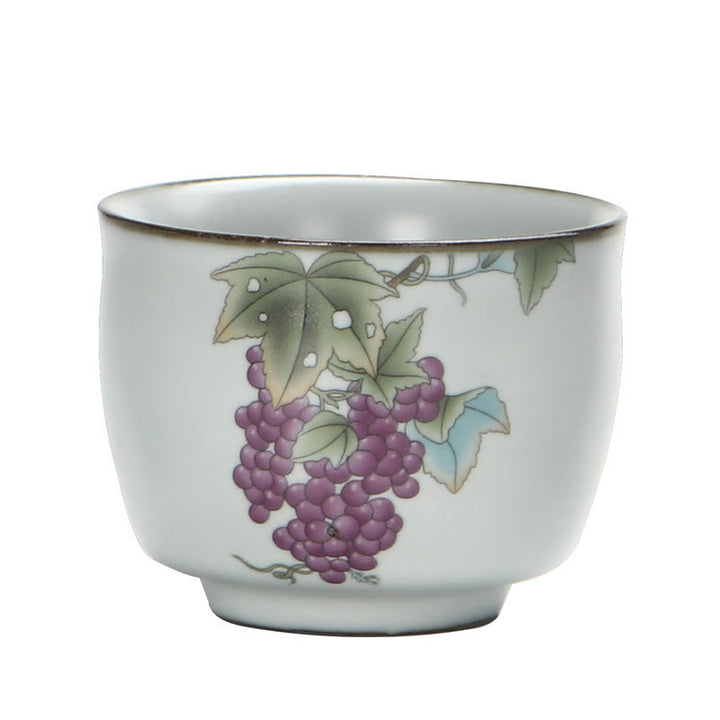 Taza de té de cerámica con Buddha Stones , níspero, lichi, paisaje nevado, uva, manzana, taza de té de Kung Fu