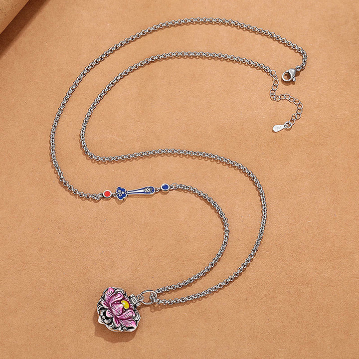 Colgante de collar con colgante de loto de cobre tibetano, Buddha Stones, suerte, nuevo comienzo
