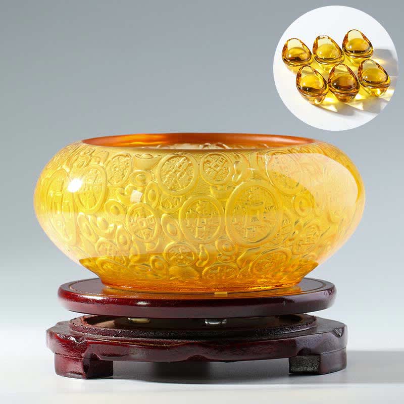 Cuenco del tesoro de cristal Liuli hecho a mano, lingotes, pieza de arte, decoración del hogar