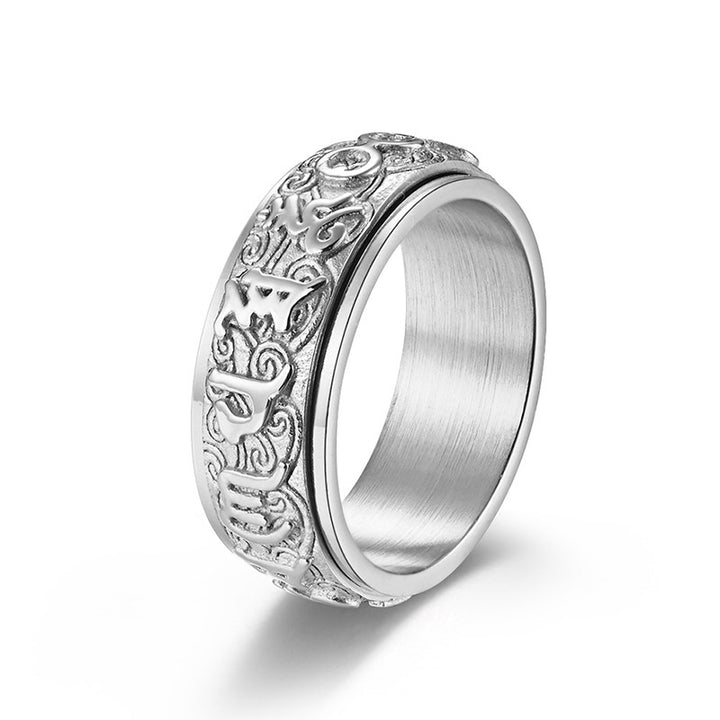 Anillo de acero de titanio con Buddha Stones, seis palabras verdaderas, equilibrio tranquilo