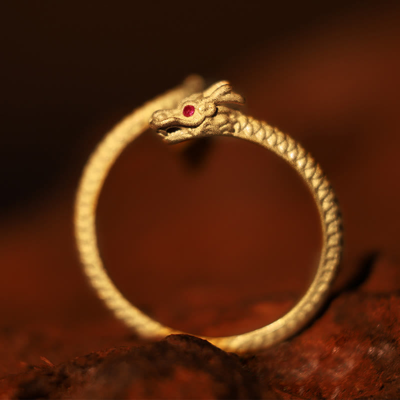 Anillo ajustable de plata de ley 925 con Buddha Stones , diseño vintage del Año del Dragón, protección de la suerte