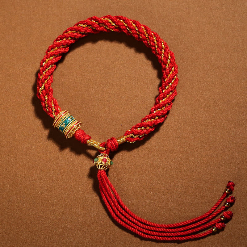 Pulsera de cuerda tejida con dije de rueda de oración Thangka de la suerte hecha a mano tibetana con Buddha Stones