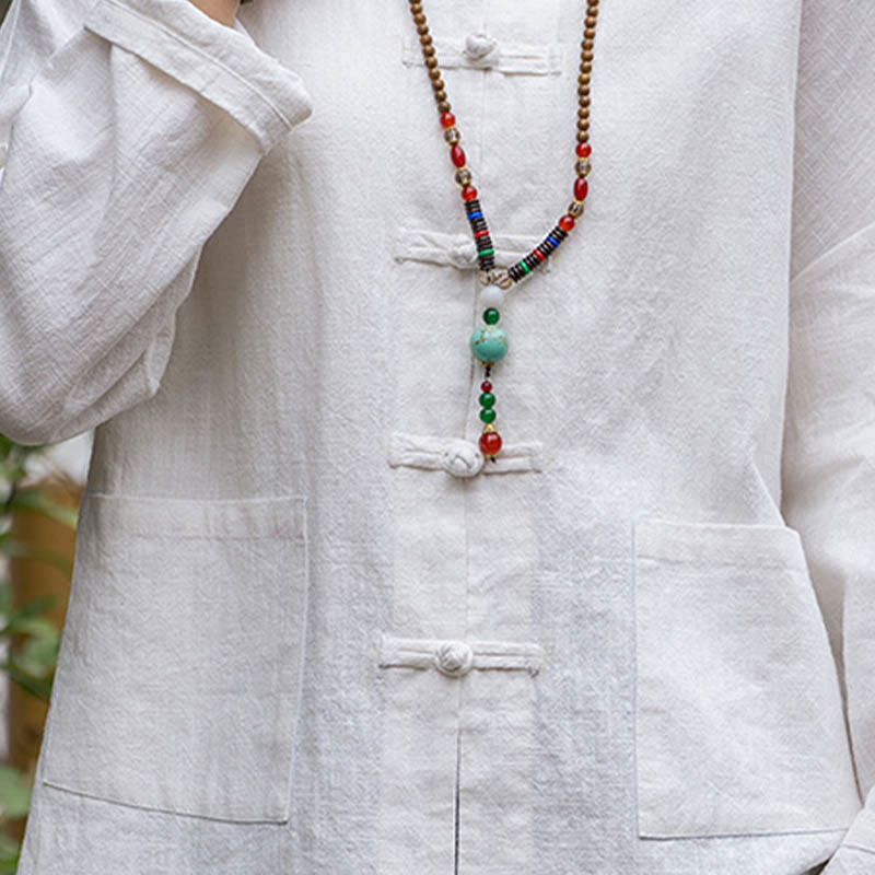 Camisa con diseño de botones de rana y Buddha Stones , ropa superior para meditación de Tai Chi, chaqueta de lino de ramio