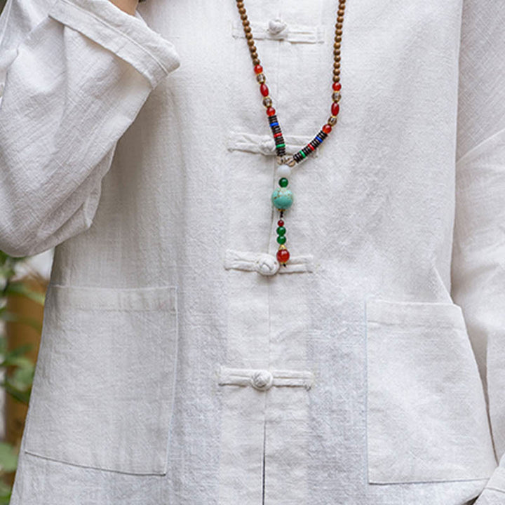 Camisa con diseño de botones de rana y Buddha Stones , ropa superior para meditación de Tai Chi, chaqueta de lino de ramio