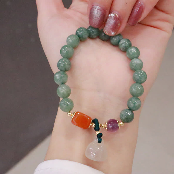 Pulsera curativa de cristal de amatista con hebilla de paz y deseo de calabaza de loto de jade cian
