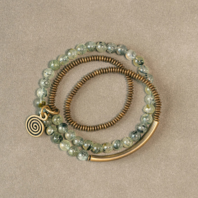 Buddha Stones Púrpura Fantasma Rojo Cuarzo Hematoide Verde Cuarzo Rutilado Cobre Amor Perdón Pulsera