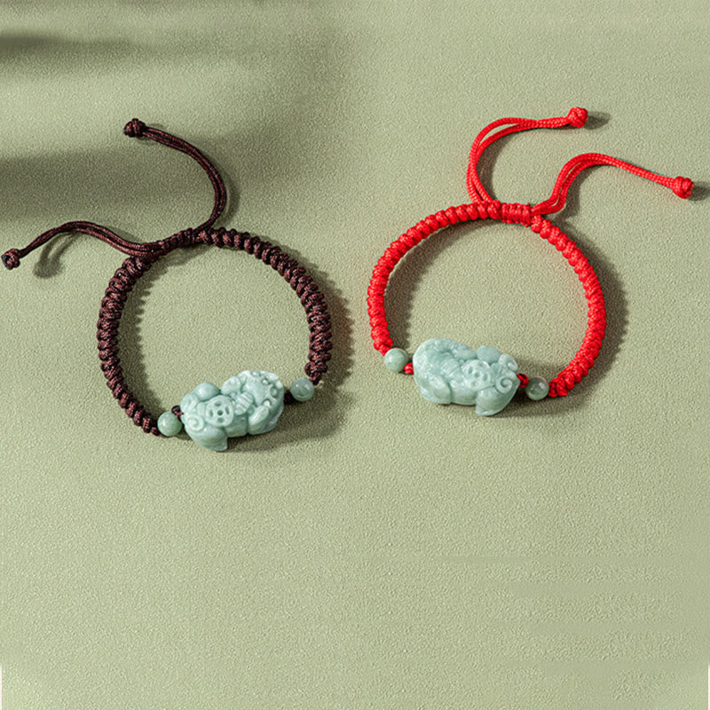 Pulsera de cuerda trenzada con nudo King Kong, protección PiXiu de Jade Natural hecha a mano con Buddha Stones