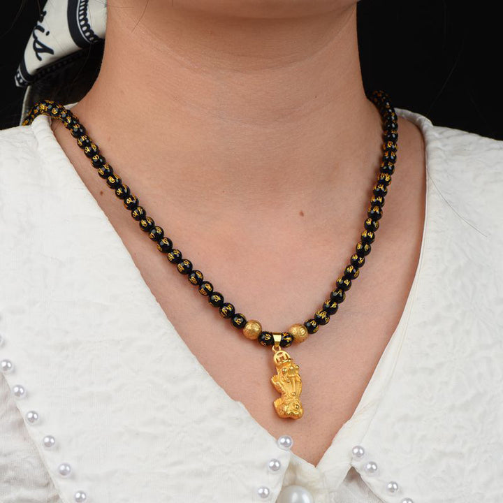 Collar de riqueza PiXiu de obsidiana FengShui