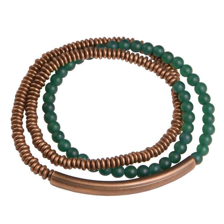 Pulsera tibetana de triple envoltura con protección de cobre y piedra de ágata