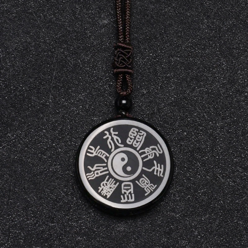 Buddha Stones, obsidiana negra, taoísmo, cinco montañas sagradas, Mantra de nueve caracteres tallado, purificación, colgante de collar Yin Yang