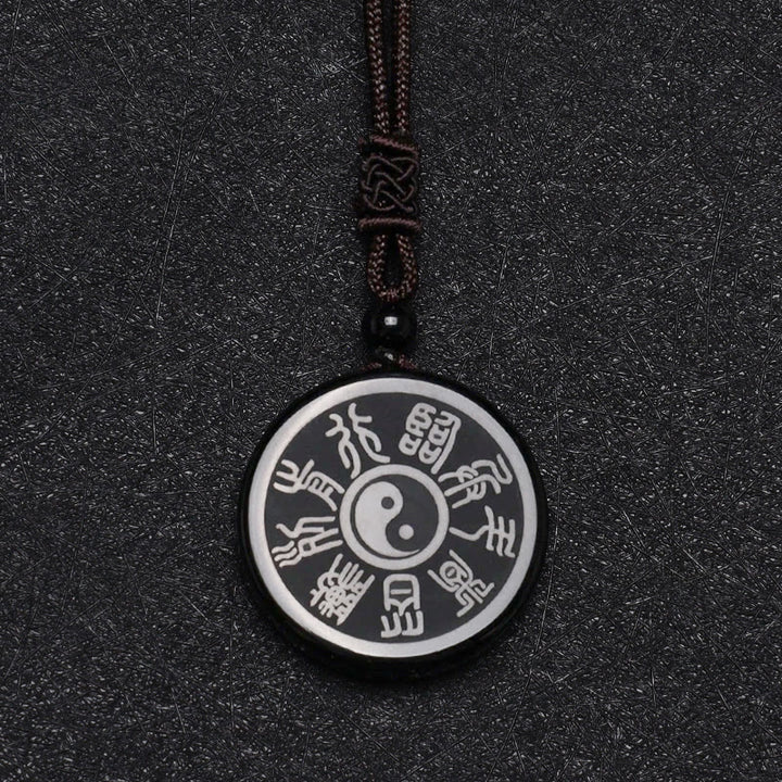 Buddha Stones, obsidiana negra, taoísmo, cinco montañas sagradas, Mantra de nueve caracteres tallado, purificación, colgante de collar Yin Yang