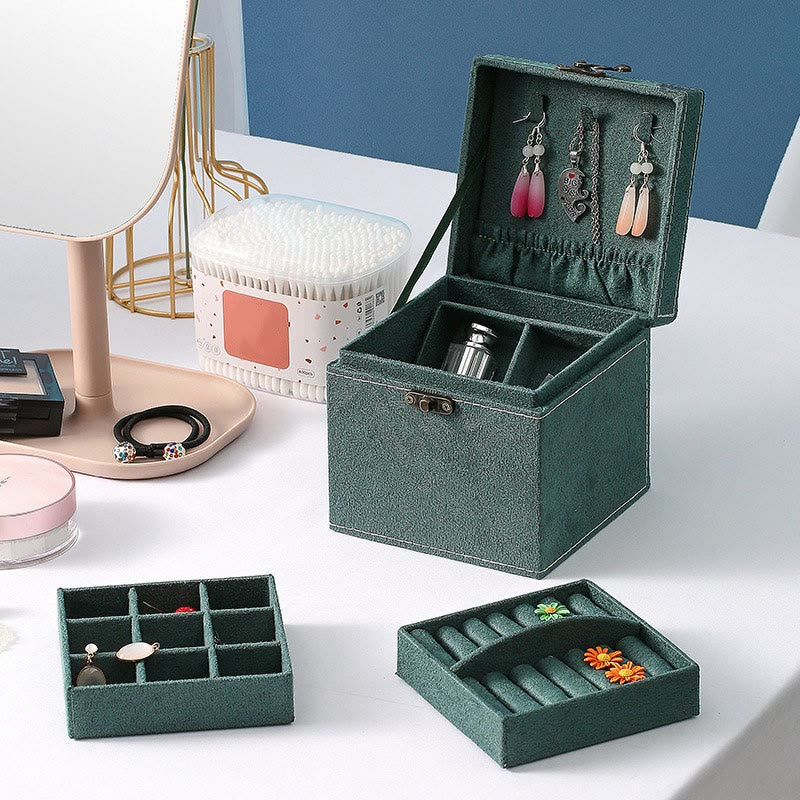 Caja organizadora de joyas con Buddha Stones, caja de almacenamiento de joyas de tres capas, caja de regalo de franela