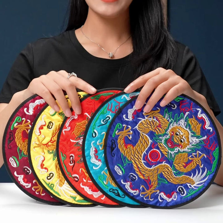 Tapete para taza de Bordado de dragón con Buddha Stones, posavasos para taza de té, tapete para té de Kung Fu