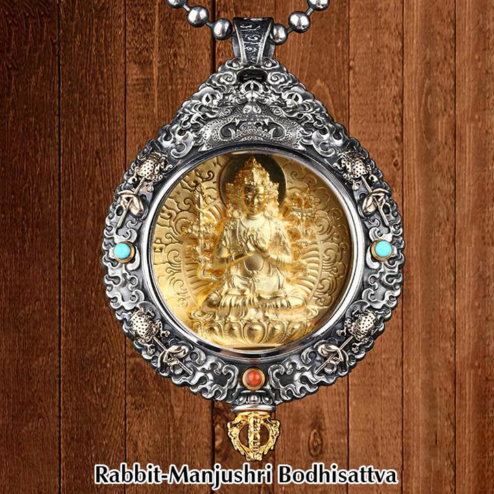 Buddha Stones del zodiaco chino, Buda Natal Thangka, nueve palacios, ocho diagramas, colgante de collar giratorio de riqueza - Bodhisattva Conejo-Manjushri - image 5