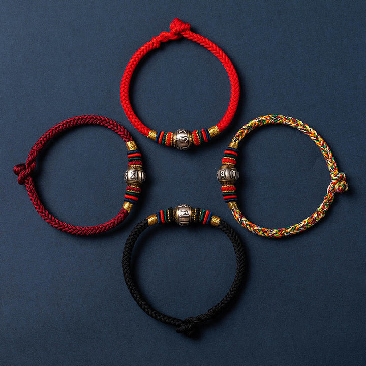 Pulsera trenzada con nudo de King Kong, hecha a mano, de Plata de Ley 925 con Buddha Stones , Om Mani Padme Hum, protección de la suerte, Tíbet