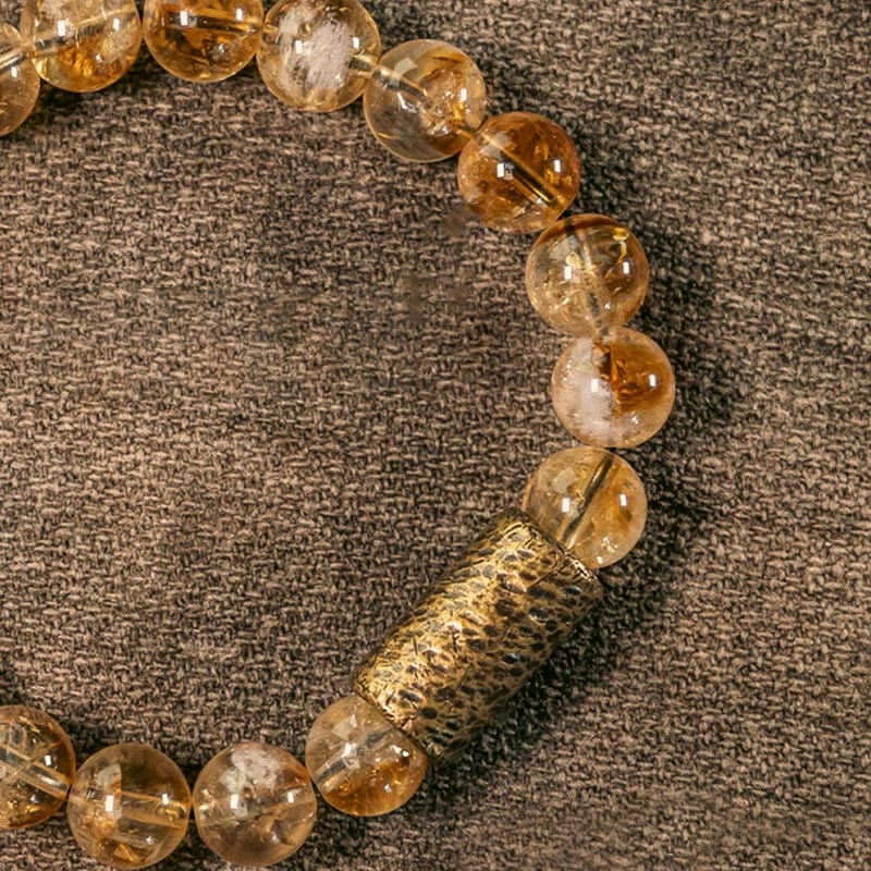 Pulsera de protección de cuentas de latón y cristal de citrino natural con piedras de Buddha Stones
