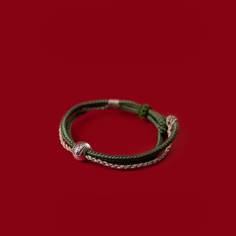 Pulsera de cuerda de la suerte de la diosa de la riqueza Zakiram tibetana de plata de ley 925 con Buddha Stones