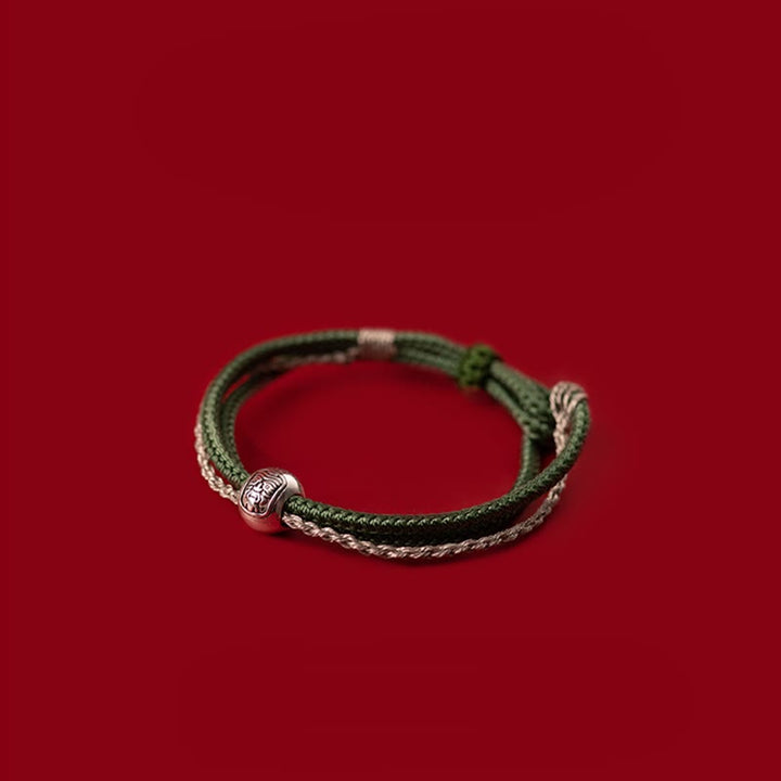 Pulsera de cuerda de la suerte de la diosa de la riqueza Zakiram tibetana de plata de ley 925 con Buddha Stones