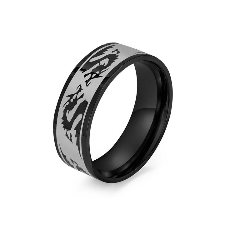 Anillo de acero de titanio con resistencia de protección tallada con dragón de Buddha Stones